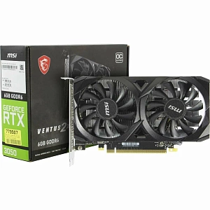 Видеокарта MSI GeForce RTX 3050 6144Mb, Ventus 2X 6G OC (RTX 3050 Ventus 2X 6G OC) 2xHDMI, 1xDP, Ret (Чёрный)