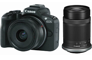 Беззеркальный фотоаппарат Canon EOS R50 kit RF-S 18-45mm IS STM + RF-S 55-210mm (Черный)