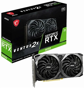Видеокарта MSI GeForce RTX 3050 8192Mb, Ventus 2X XS 8G OC (RTX 3050 Ventus 2X XS 8G OC) 1xDVI-D, 1xHDMI, 1xDP, Ret (Чёрный)