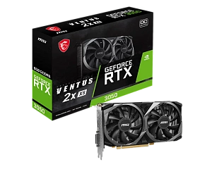 Видеокарта MSI PCI-E nVidia GeForce RTX 3050 8Gb (128bit/GDDR6/1xHDMI/DP/DVI/RTL) (RTX 3050 VENTUS 2X XS 8G OC) (Чёрно-Белый)